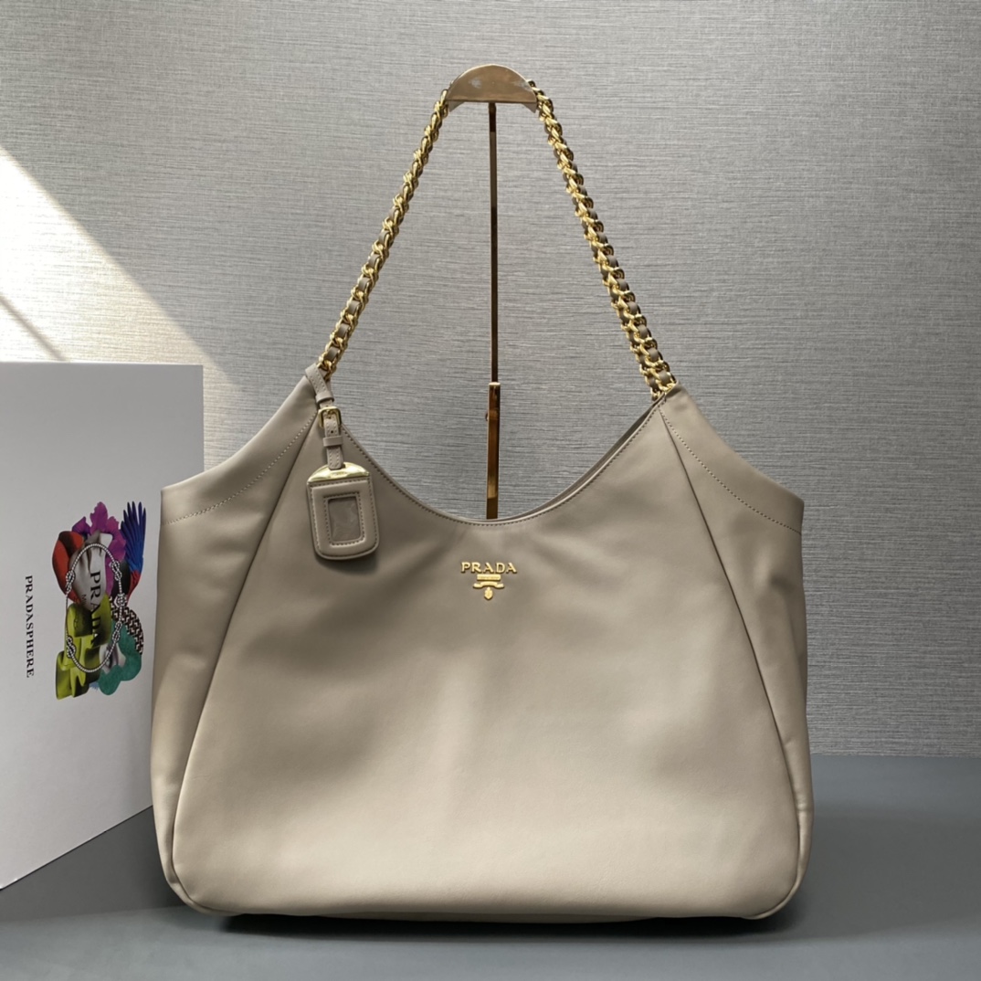 Prada Leather Handbag Tote Bag Shoulder Bag Beige 1BA638